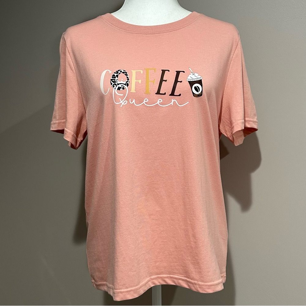 Coffee Queen Graphic Tee Blush Pink Leopard Detail Size L